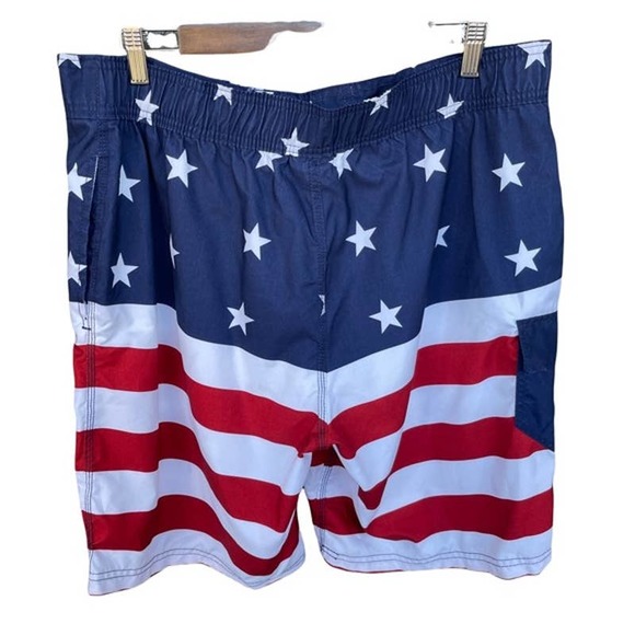 Flag Swim Trunks Mens XXL 2X Red White Blue Patriotic Beach Shorts - Picture 2 of 5